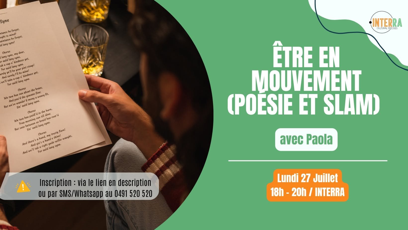 Être en mouvement (Poésie et Slam) — Atelier avec Paola, Interra, 27 juillet 2026